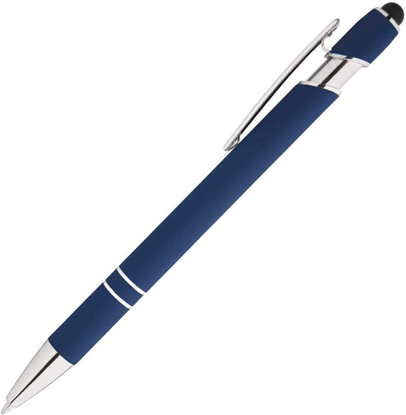 Express Pencils Rainbow Rubberized Soft Touch Ballpoint Pen with Stylus Tip is a stylish, premium metal pen, black ink, medium point. Box of 7 (DARK BLUE) - Image 4